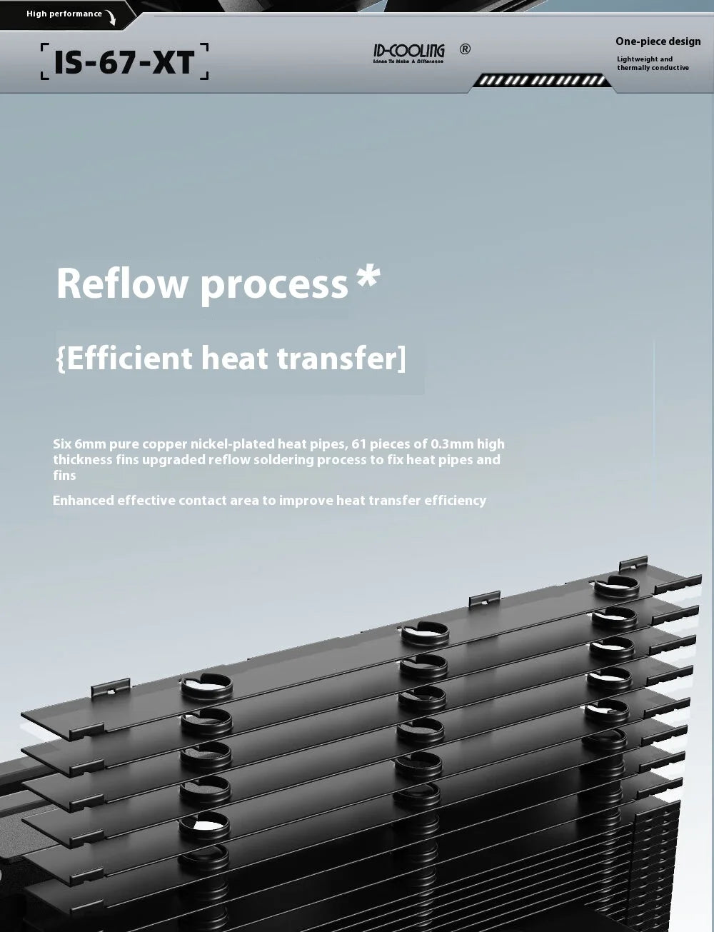 ID Cooling IS-67-XT 6 Heat pipes CPU Cooler Hydraulic Bearings Low Noise Cooling Fan Push Type Air Radiator with Thermal Paste