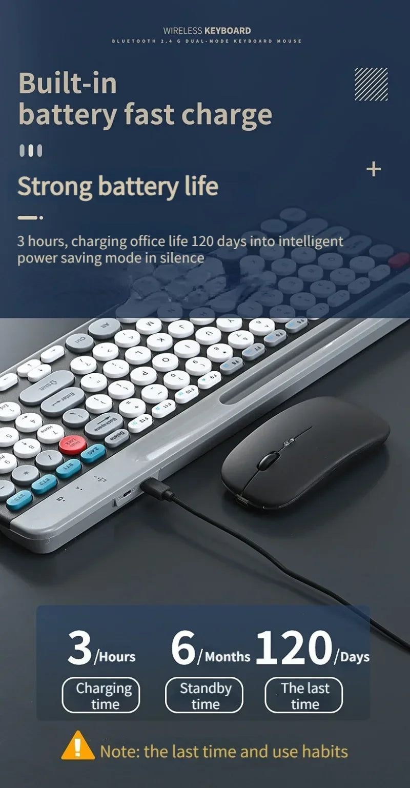 2.4G Wireless Keyboard Mouse Combo Portable Bluetooth Colorful Keyboard Rechargeable Silent for Tablet Laptop Desktop Computer