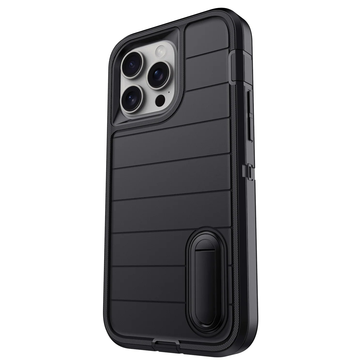 For iPhone 13/iPhone 13 Pro/iPhone 13 Pro Max 5G 3-Layers Heavy Duty Protective Kickstand Phone Cover Black Case