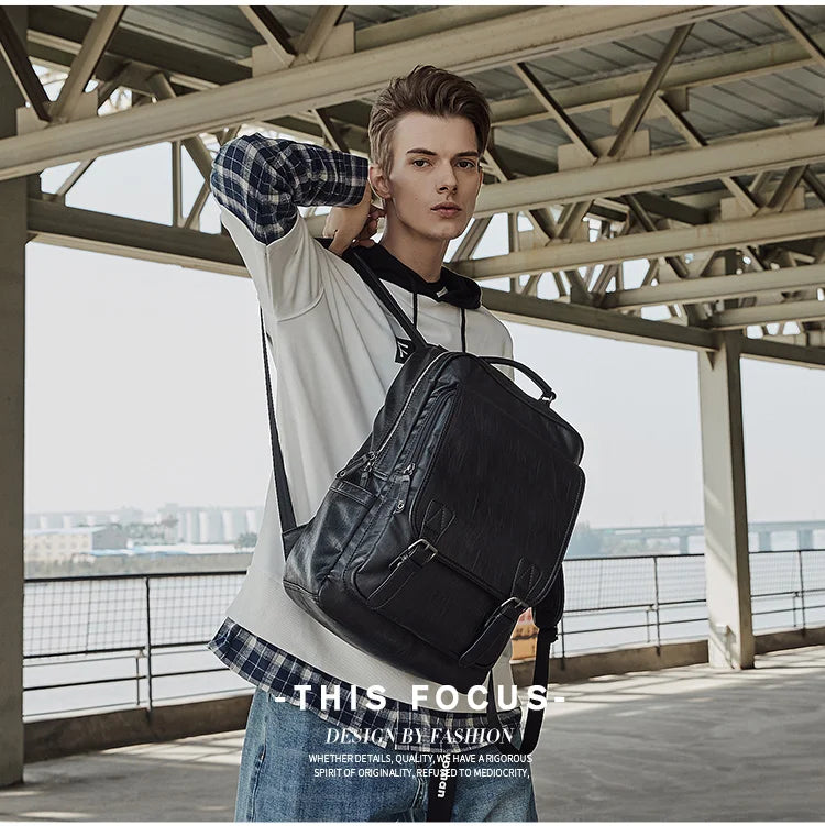 MOYYI Leather Laptop Backpack for Men Waterproof Travel Backpack Vintage Business Bag for Commuter Casual Leather Daypack