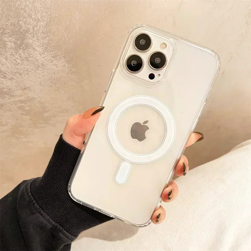 Original For Magsafe Magnetic Wireless Charging Phone Case For iPhone 16 15 14 13 12 11 ProMax mini X XR XS 7 8Plus Clear Cover