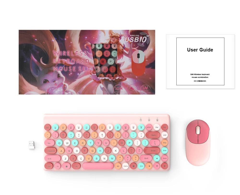 Wireless Mini Pink Keyboard Mouse Combo, 2.4G Portable Silent for PC Laptop Tablet iOS Android Windows, Hot Sale