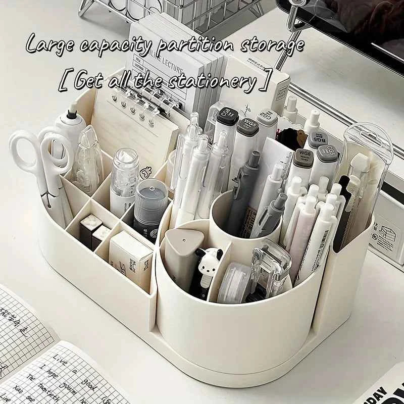 1pc Multi-Functional 2-in-1 Desk Organizer with 360-Degree Rotating Pen Holder, Large Capacity Plastic Storage Caddy for Office