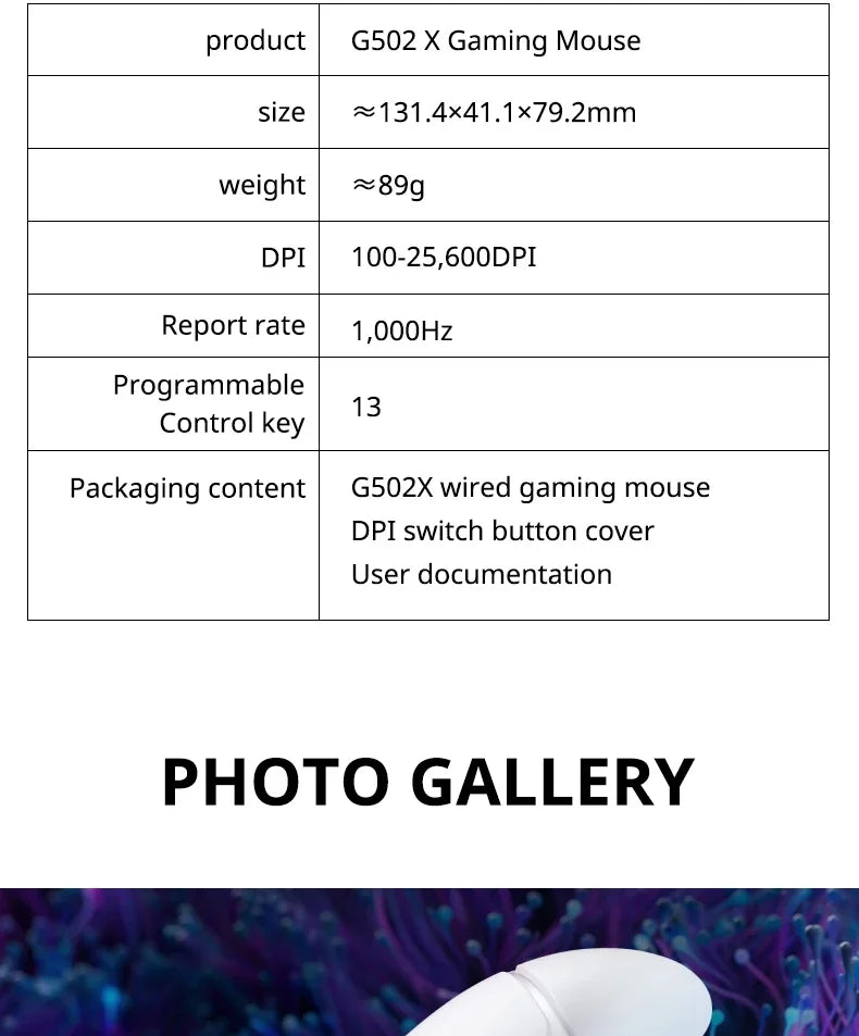 Logitech G502 X Wired  Lightspeed Sensor Gamer RGb Gaming Mouse Hybrid Mice Game Long Battery Life 25600 Dpi Original