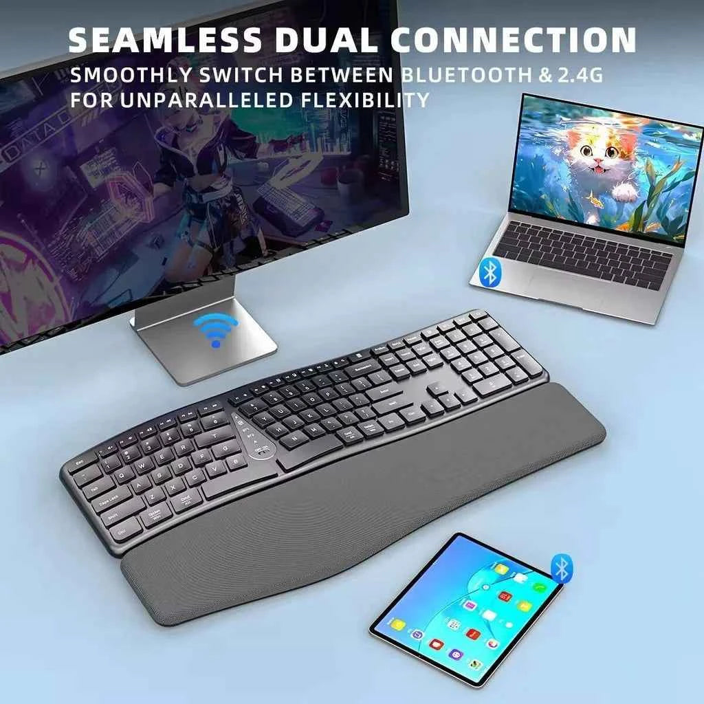 2.4G Wireless Keyboard Mouse Combo,Comfortable Natural Typing,Palm Rest,Multi-Device Bluetooth Rechargeable Keyboard Set