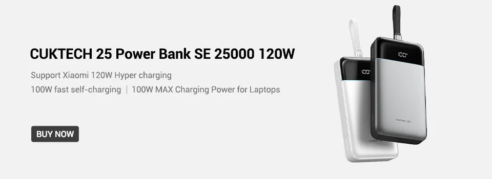 CUKTECH No.15 Power Bank Ultra 20000mAh PB200U 165W 2-Ports Input Portable Screen Display For Macbook iPhone 15 Xiaomi 14 Pro