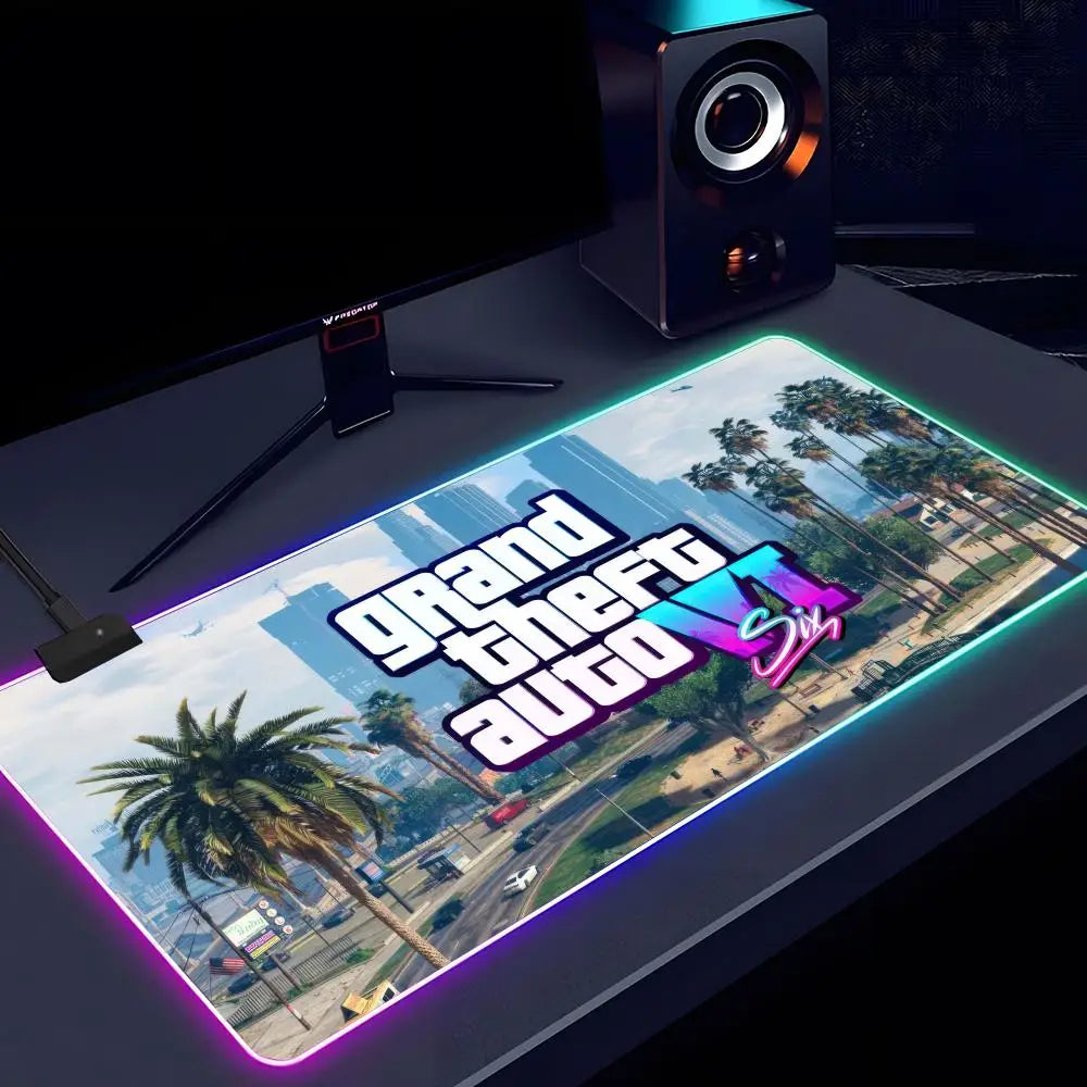Game G-gta 6 Mouse Pad RGB Luminous 900X400mm Large Table Mat Non-slip Extra Large Game Office Mouse Pad