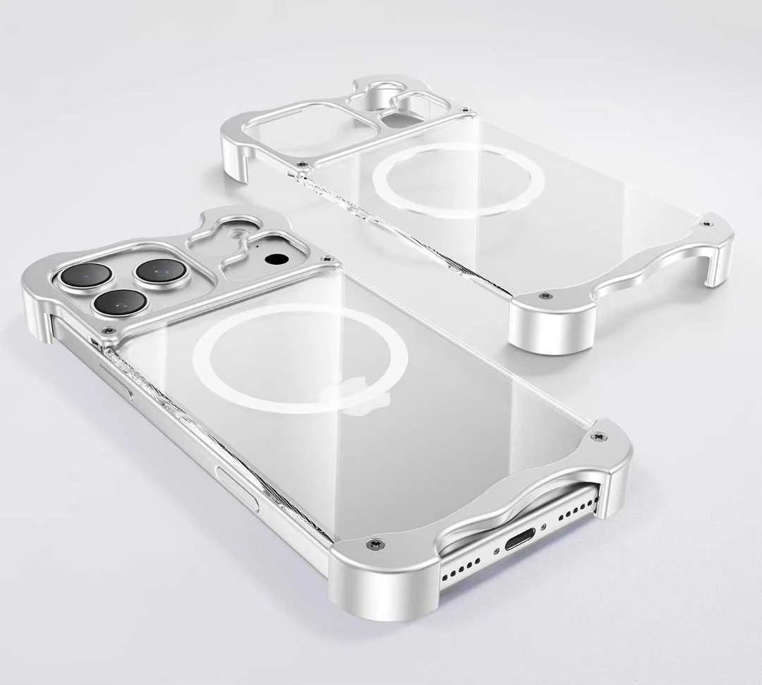 For iPhone Air 17 16 15 Pro Max Bumper Case Aluminum Metal Corner Pad Transparent Magnetic Shell Cover Magsafe Charging