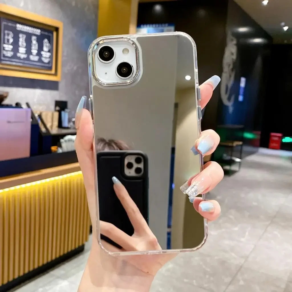 Luxury Plating Make Up Mirror Acrylic Phone Case For iPhone 17 Air 16 15 14 13 12 11 Pro Max Plus Mini XS X XR Shockproof Cover