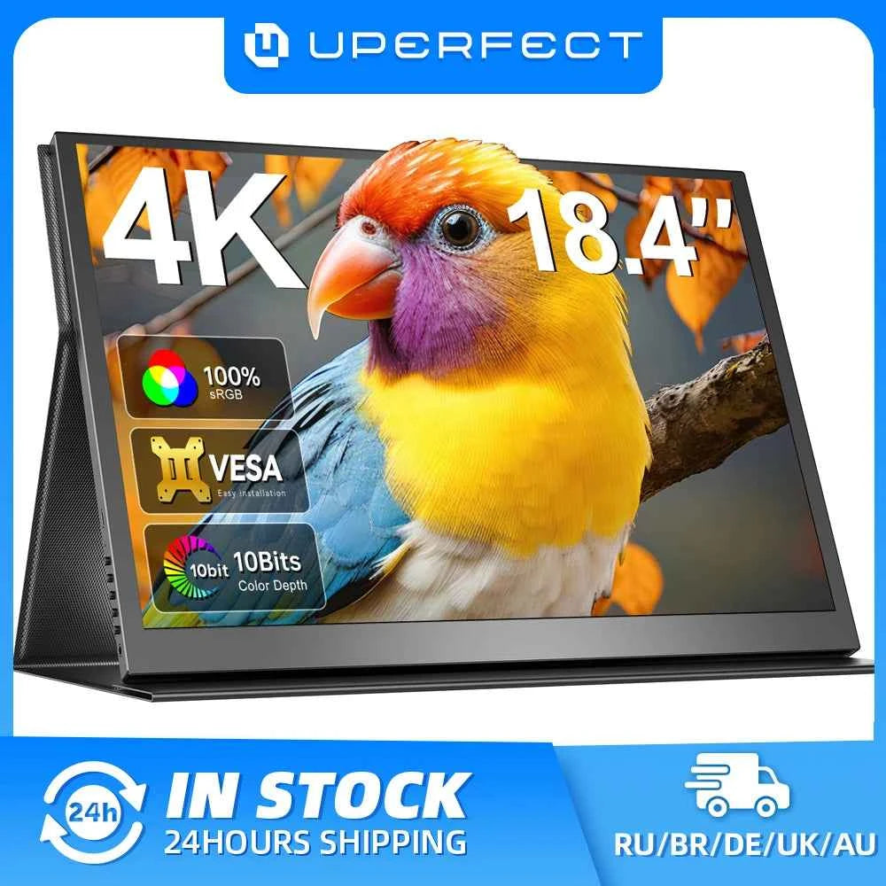 UPERFECT 4K Portable Monitor 18.4' 3840 X 2160 UHD USB-C HDMI FreeSync HDR External Computer Display with Speakers Cover VESA