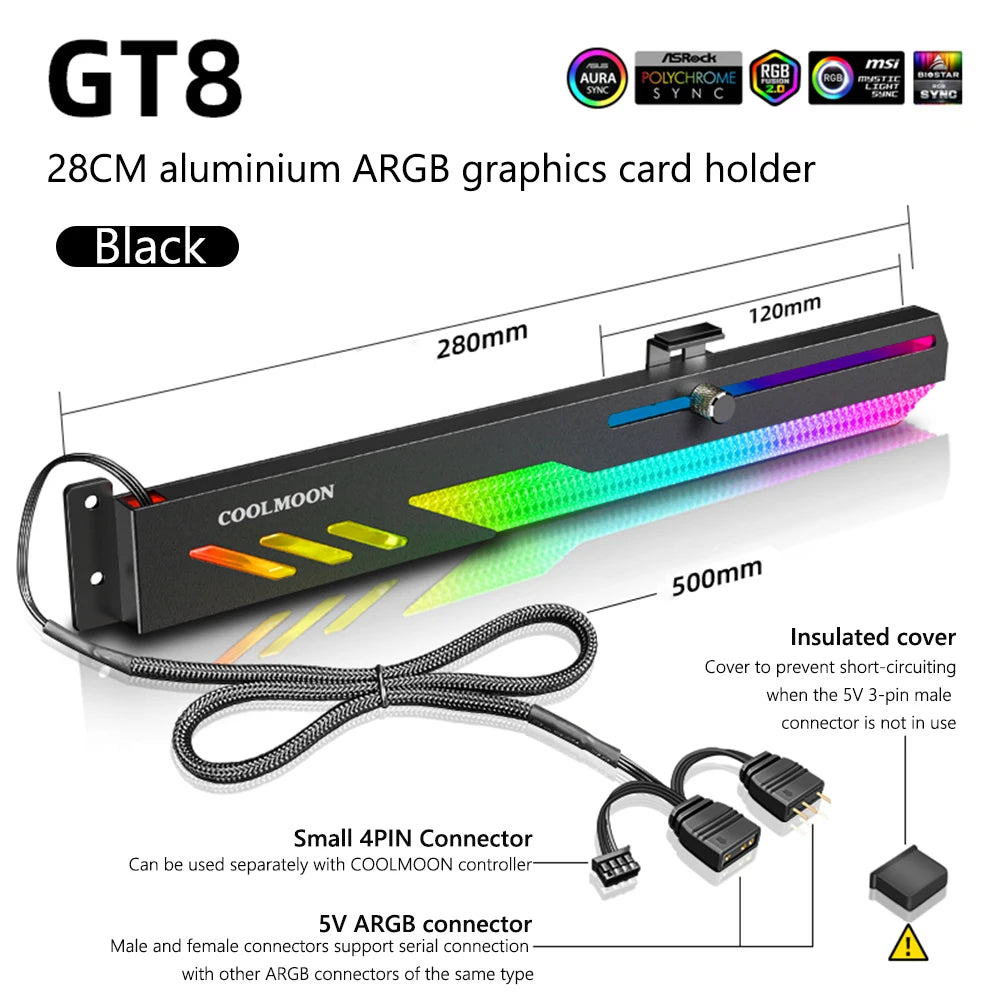 Customized Video Card Stand GT8 Horizontal Graphics Card Bracket 5V 3Pin ARGB GPU VGA Holder Desktop PC Case DIY Accessories