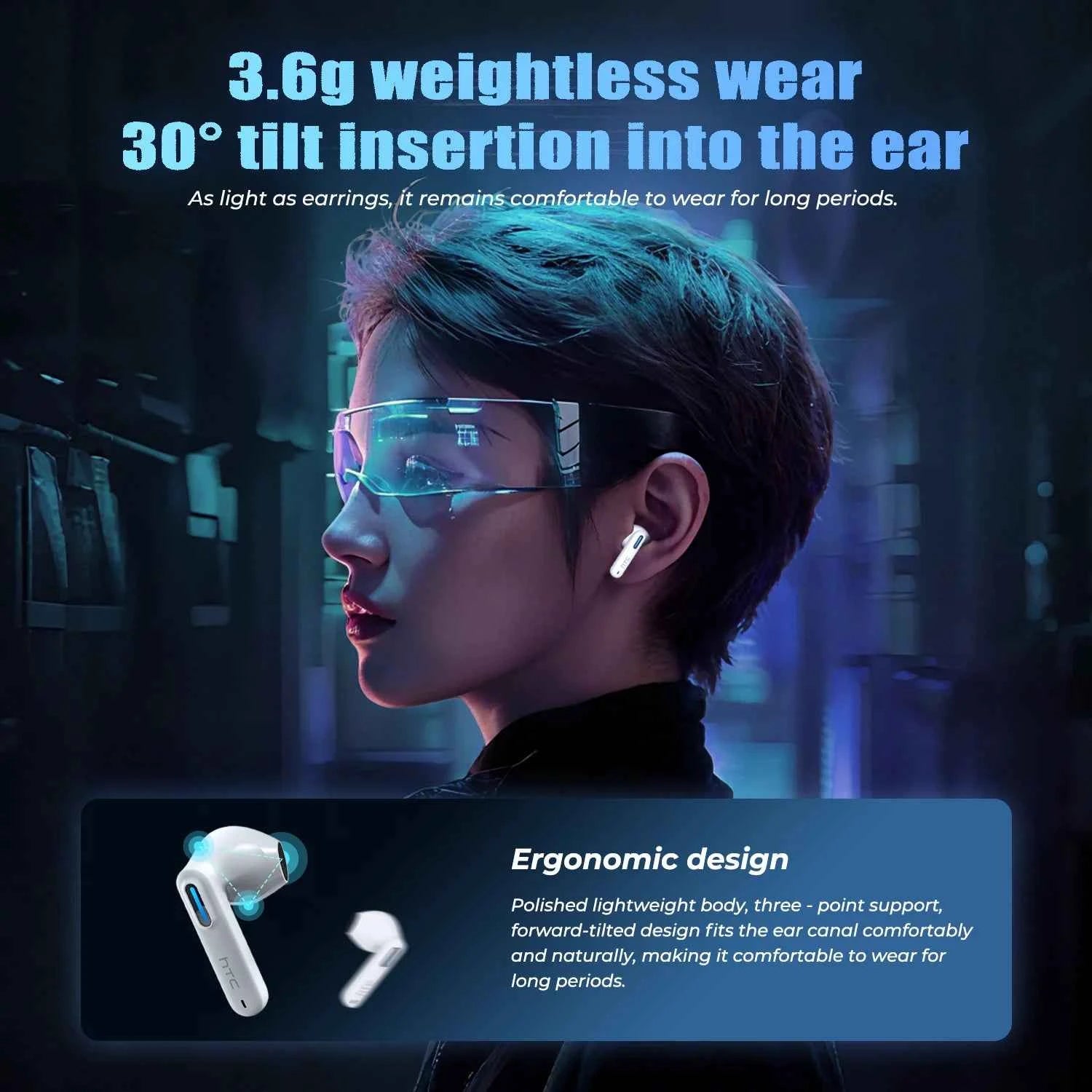 HTC NE49 TWS Wireless Earbuds Bluetooth AI Translator ENC Noise Cancelling 40H Battery Touch Control Stereo Sports Headphones