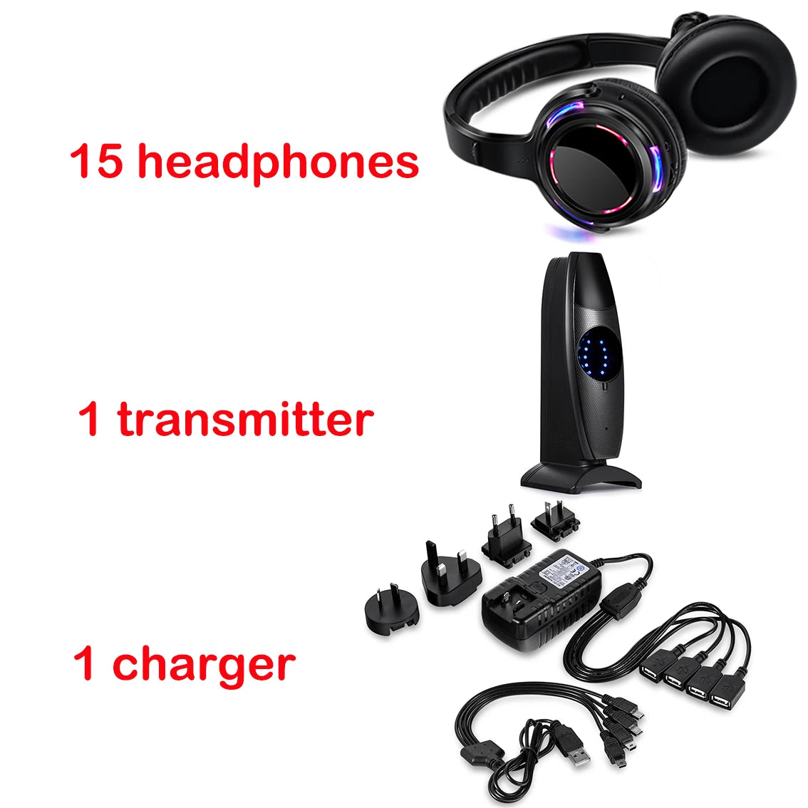 Silent Disco Headphones LED transmitter for Quiet Events,Party,Meeting,Yoga