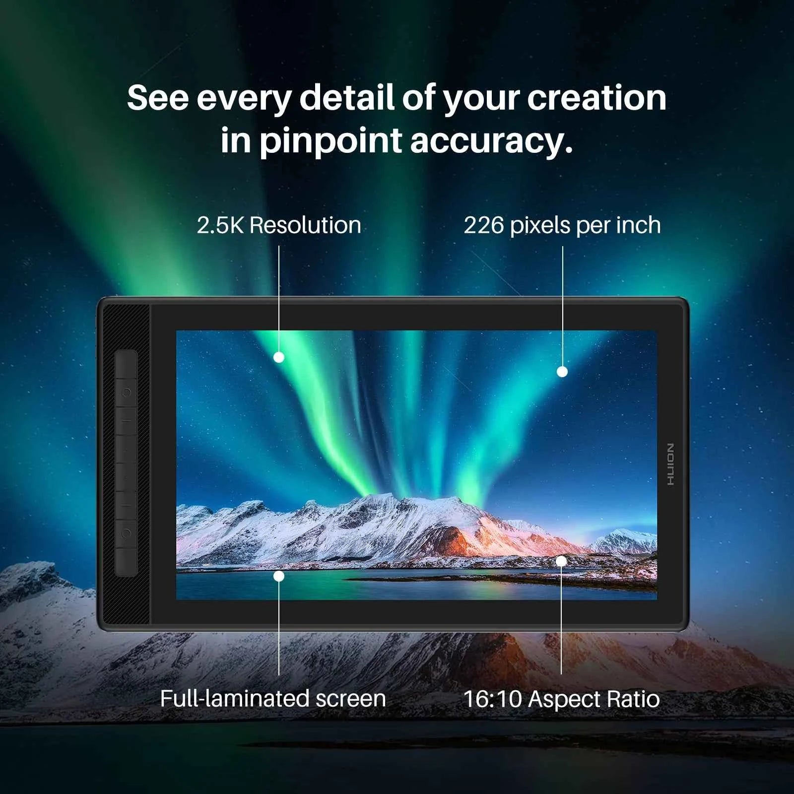 HUION KAMVAS Pro 16 2.5K PenTablet with Screen QLED Graphics Drawing Tablet Full-Laminated Battery-Free Pen, 15.6inch