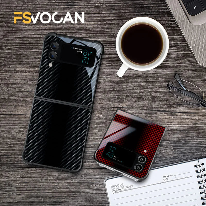 Carbon Fiber Pattern Case For Samsung Galaxy Z Flip4 Z Flip 7 6 5 3 5G 3 4 Drop Tested Protection Colorful Phone Cover Glossy