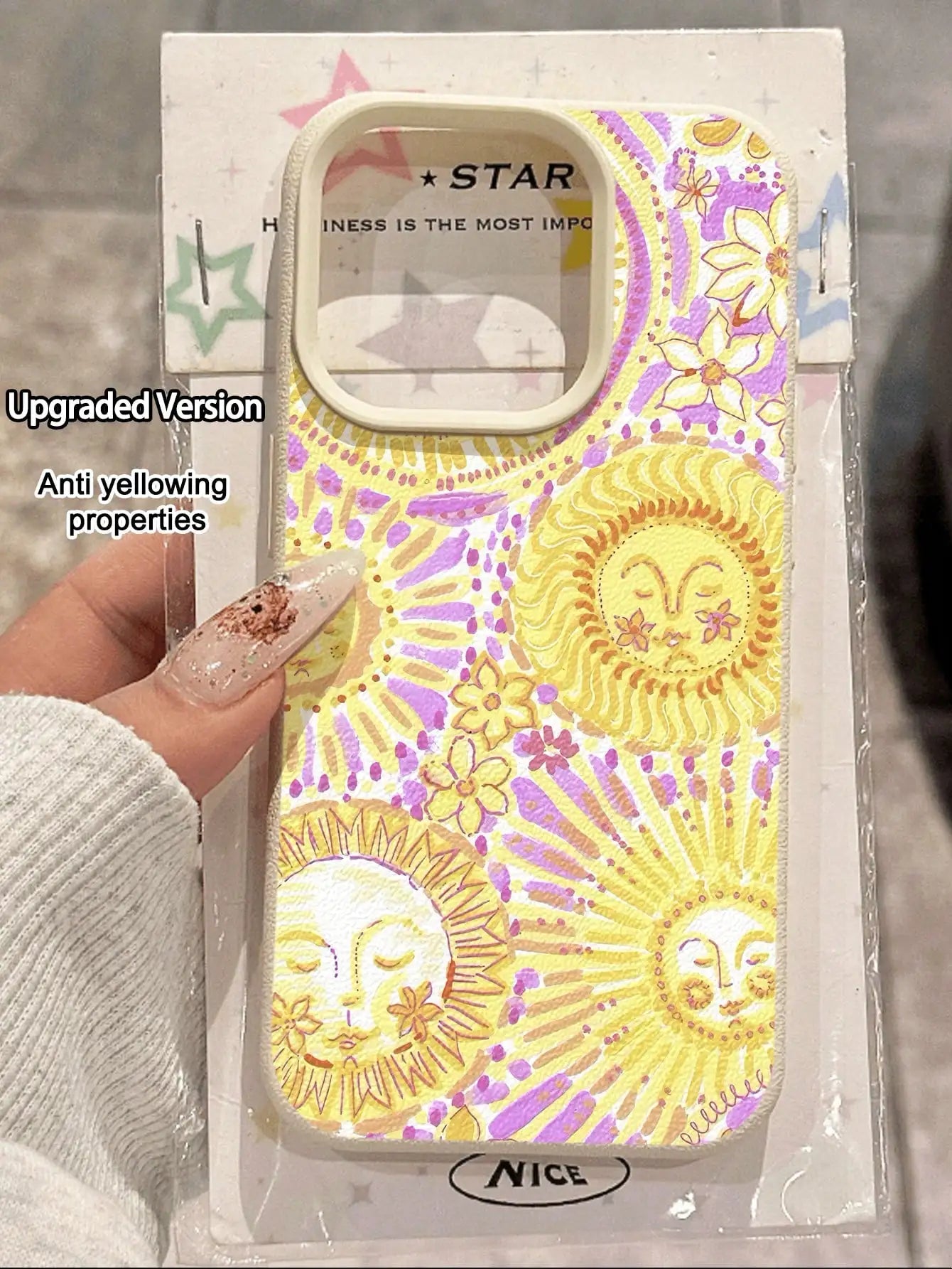 Shockproof Sun Graphic Fashion 1pc Yellow Sun Graphic Lychee Texture Shockproof Anti-Slip Soft Phone Case Cover Compatible With Apple & Phones Waterproof Anti-Fall Scratch Resistant International Version Not The Domestic Vers