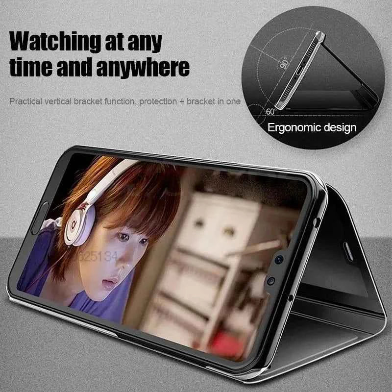 Luxury Smart Case For Samsung Galaxy S24 S23 S22 S21 Ultra S20 S10 S9 S8 Plus S23 FE 5G Mirror Leather Smart Flip Suppor Cover