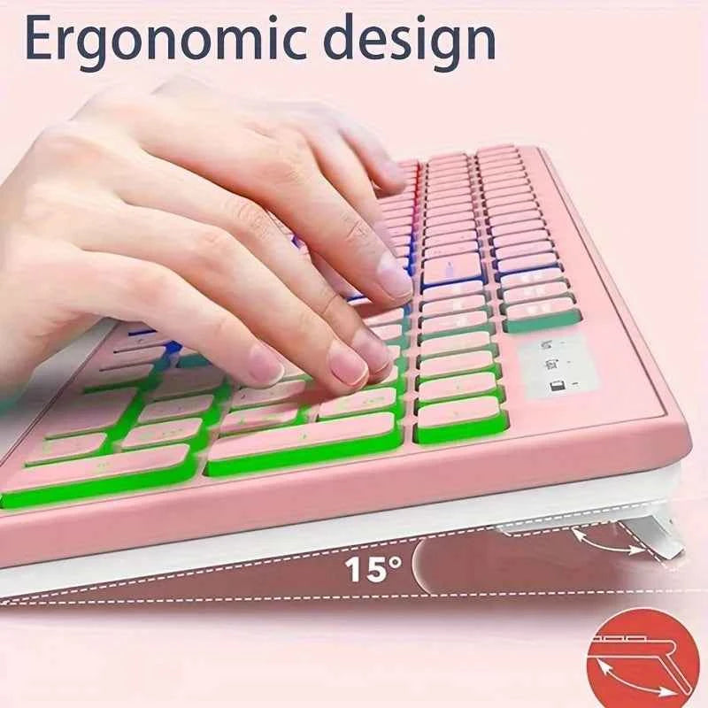 Jomaa 2.4G USB Wireless Keyboard and Mouse Combo Backlit Rechargeable Wireless Keyboard Set USB Cordless Combo for Computer M.c
