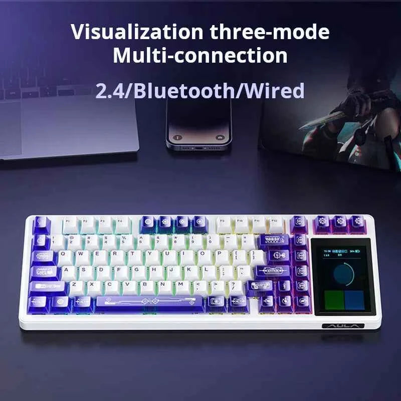 AULA L99 Intelligent Screen Mechanical Keyboard Bluetooth Wireless Tri-mode Night Gaming Laptop Keyboard 8000mAh Raindrop Switch