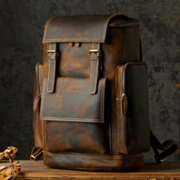 Vintage Crazy Horse Genuine Leather Backpack Men Bagpack Cowhide Hiking Backpack 17