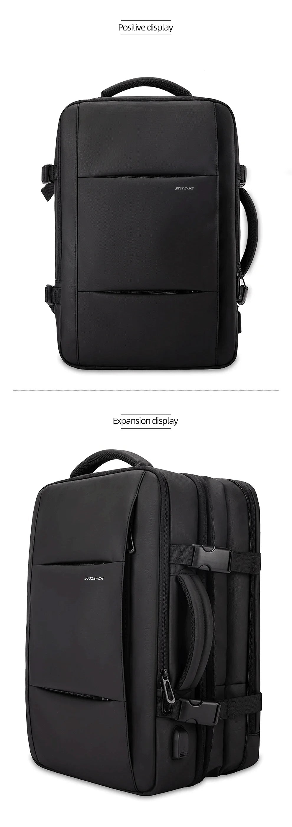 Heroic Knight Travel Laptop Backpack 15.6 Inch – Expandable Waterproof Business Backpack for Men, USB Charging Port, Large Capacity School & Work Bag