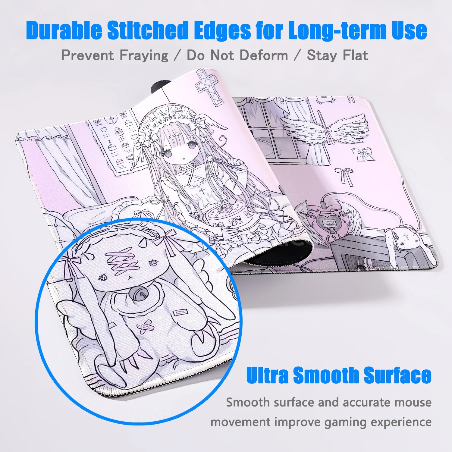 Anime Cute Angel Girls Mouse Pad Laptop Gaming Extended Desk Mat PC Kawaii Gamer Cabinet Mousepad XXL Keyboard Rug Pink Carpet
