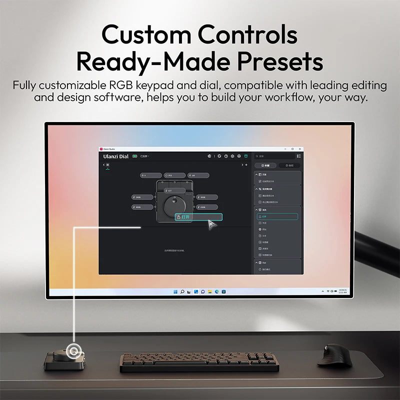 Ulanzi D100H Dial Creative Controller Wireless Buletooth for Video Photo Editing Dial Intelligent Studio RGB Keypad Controller