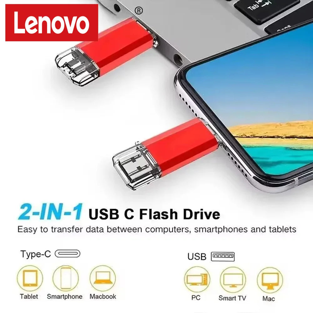 Lenovo 16TB 2 In 1 OTG USB Flash Drive 3.0 Type C 8TB 2TB Pendrive For iPhone Samsung Huawei Xiaomi Android Laptop Memory Stick