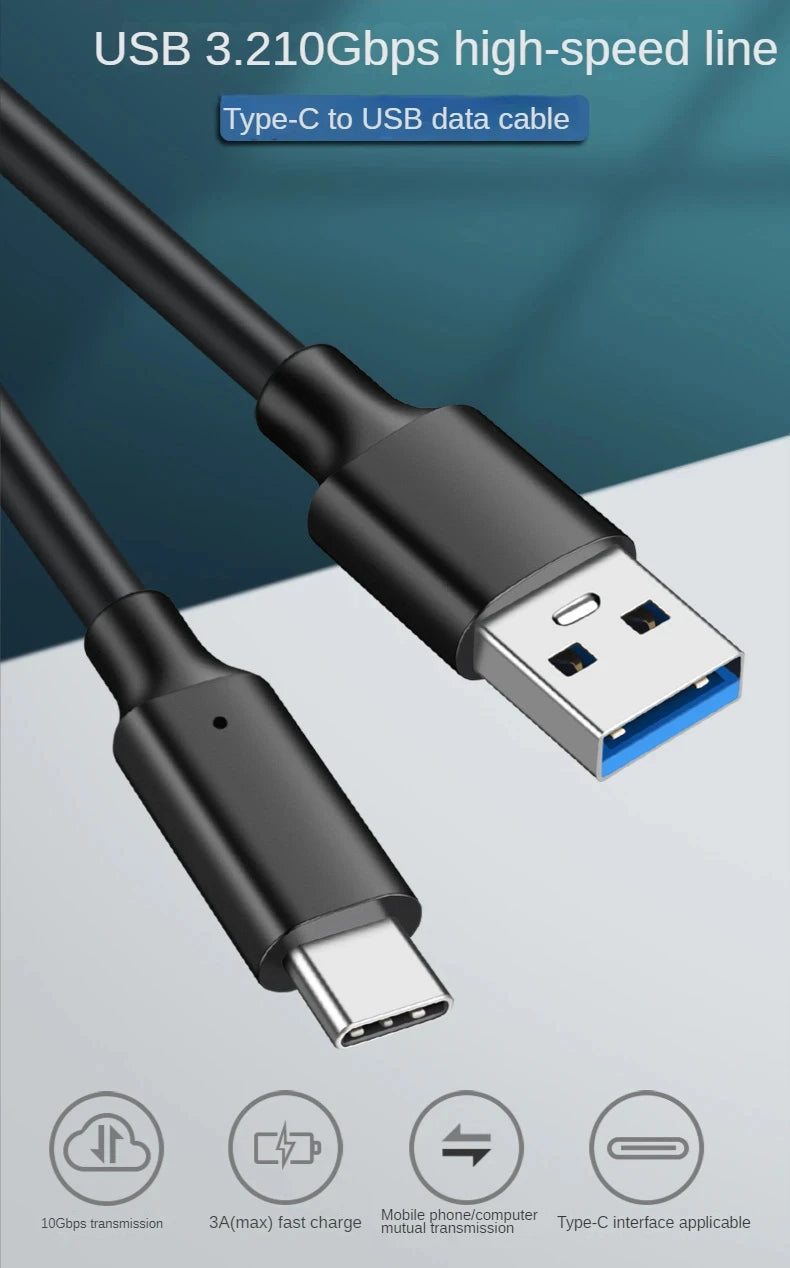 USB3.2 10Gbps Cable USB Type A to USB C 3.2 Gen2 Cable Data Transfer USB C SSD Hard Disk Cable 3A 60W QC 3.0 Fast Charging 1m 2m