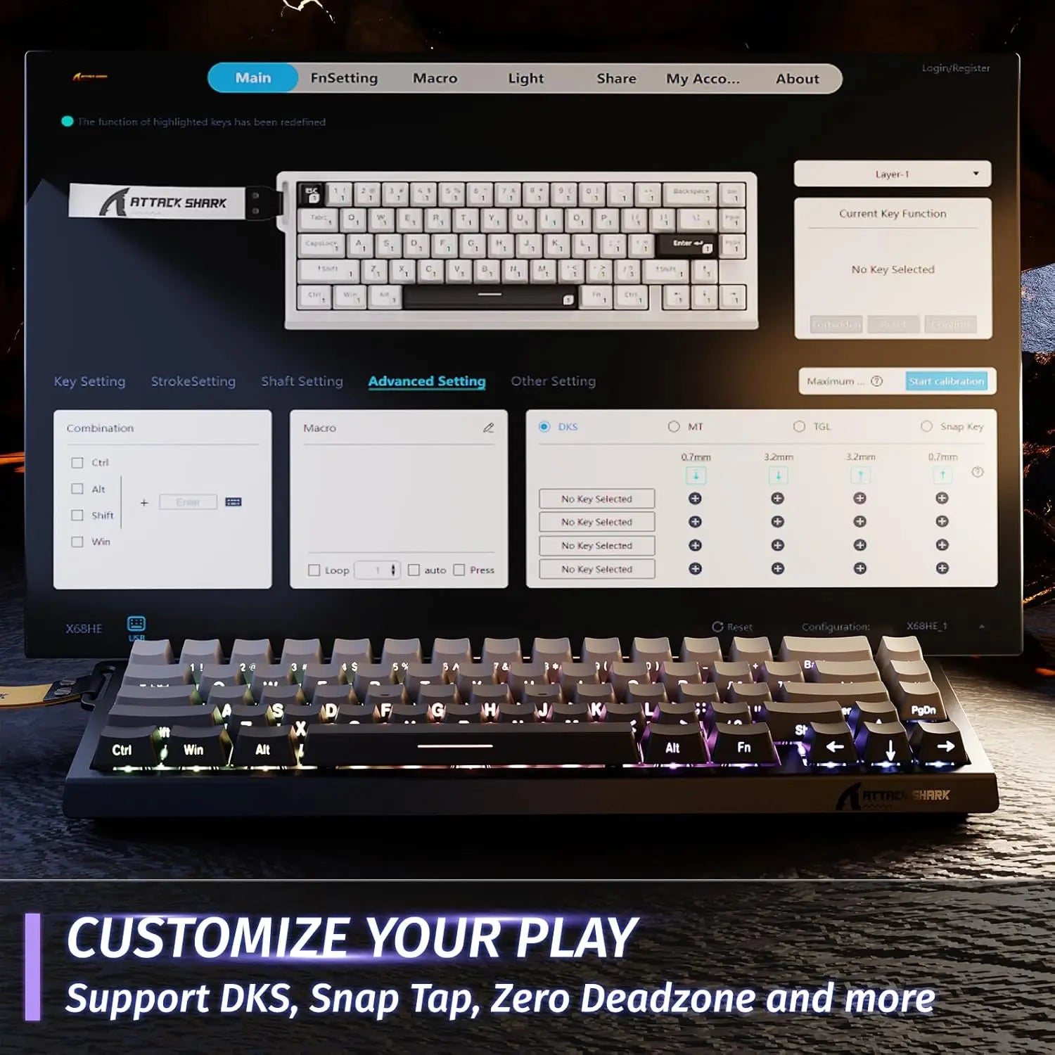 MAMBASNAKE x Attack Shark X68 HE Gaming Keyboard & R1 Mouse Combo,8KHz Magnetic Switch Keyboard
