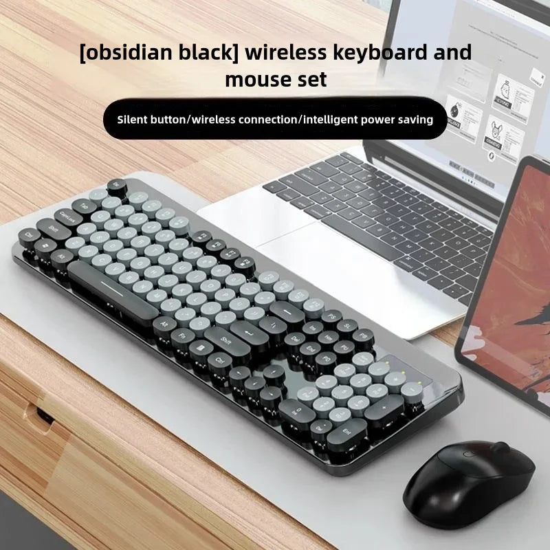 Green Wireless Keyboard And Mouse Set Punk Desktop Laptop Office Color Fingerboard