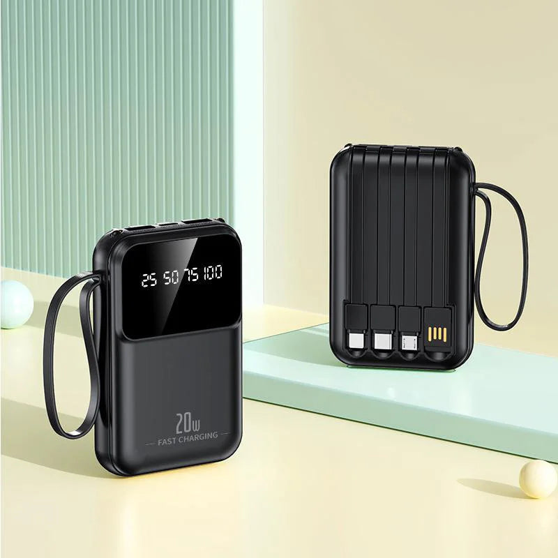 10000mAh compact portable power bank charging with built-in charging cable Powerbank suitable for iPhone/Samsung/Xiaomi/Huaewei