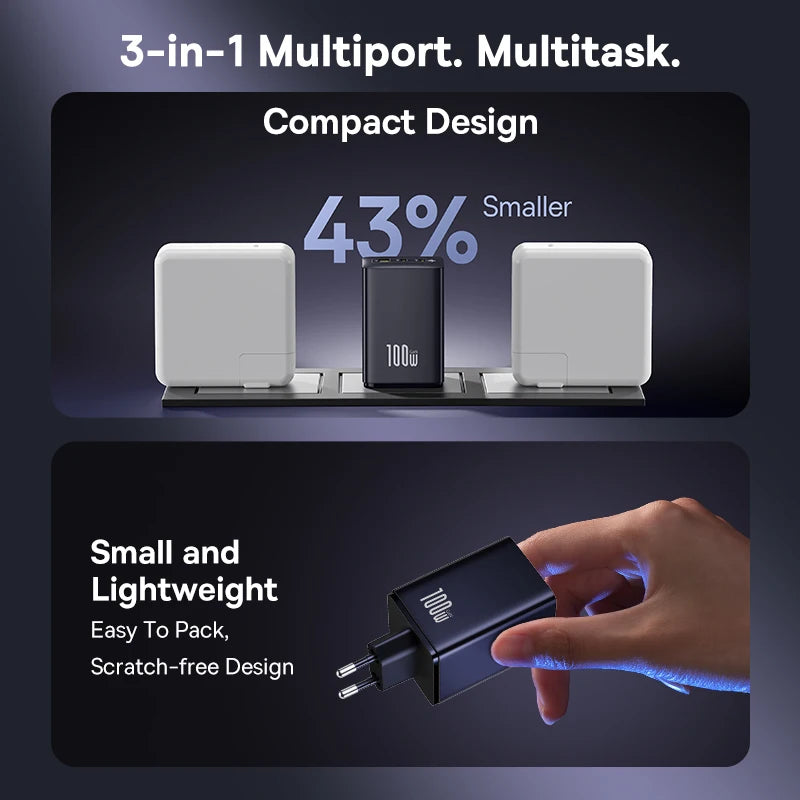 Baseus 100W Fast Charger GaN Charger For iPhone 17 16 Xiaomi Samsung Laptop Tablet USB C Charger QC PD Charger USB Phone Charger