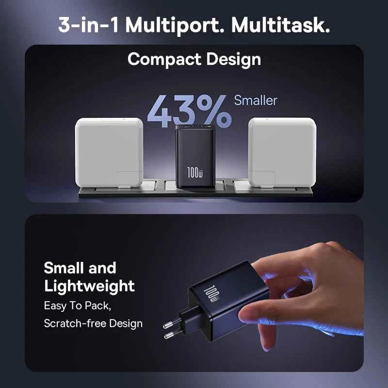Baseus 100W GaN Charger Fast Charger For Xiaomi Samsung iPhone 17 16 15 Laptop Tablet Charger PD Charger With USB Phone Charger