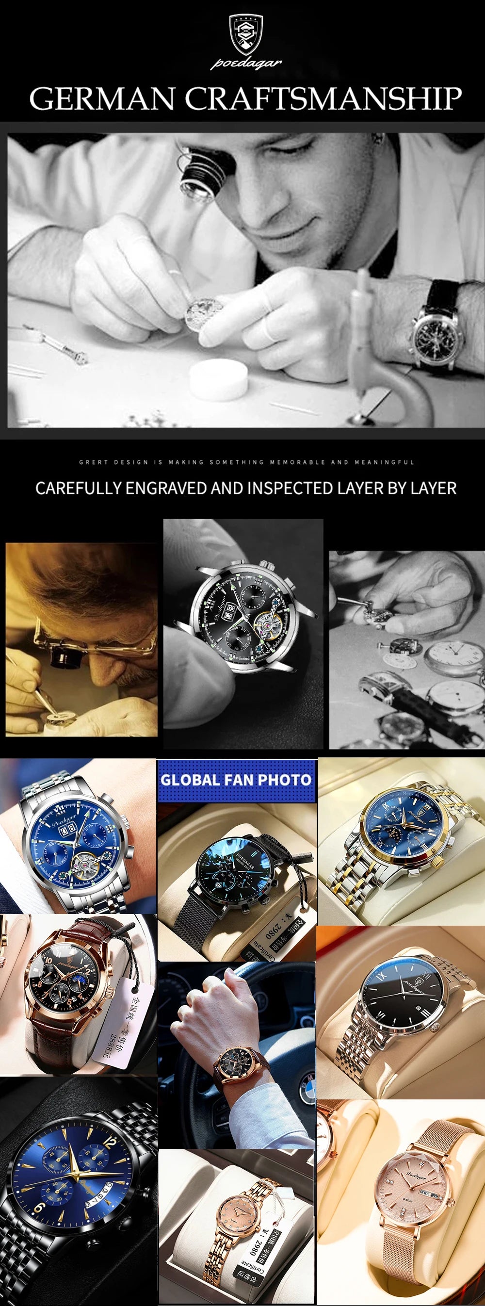 POEDAGAR High Quality Luxury Watch For Men Waterproof Fashion Man Wristwatch Business Stainless Steel Men's Quartz Watches Reloj