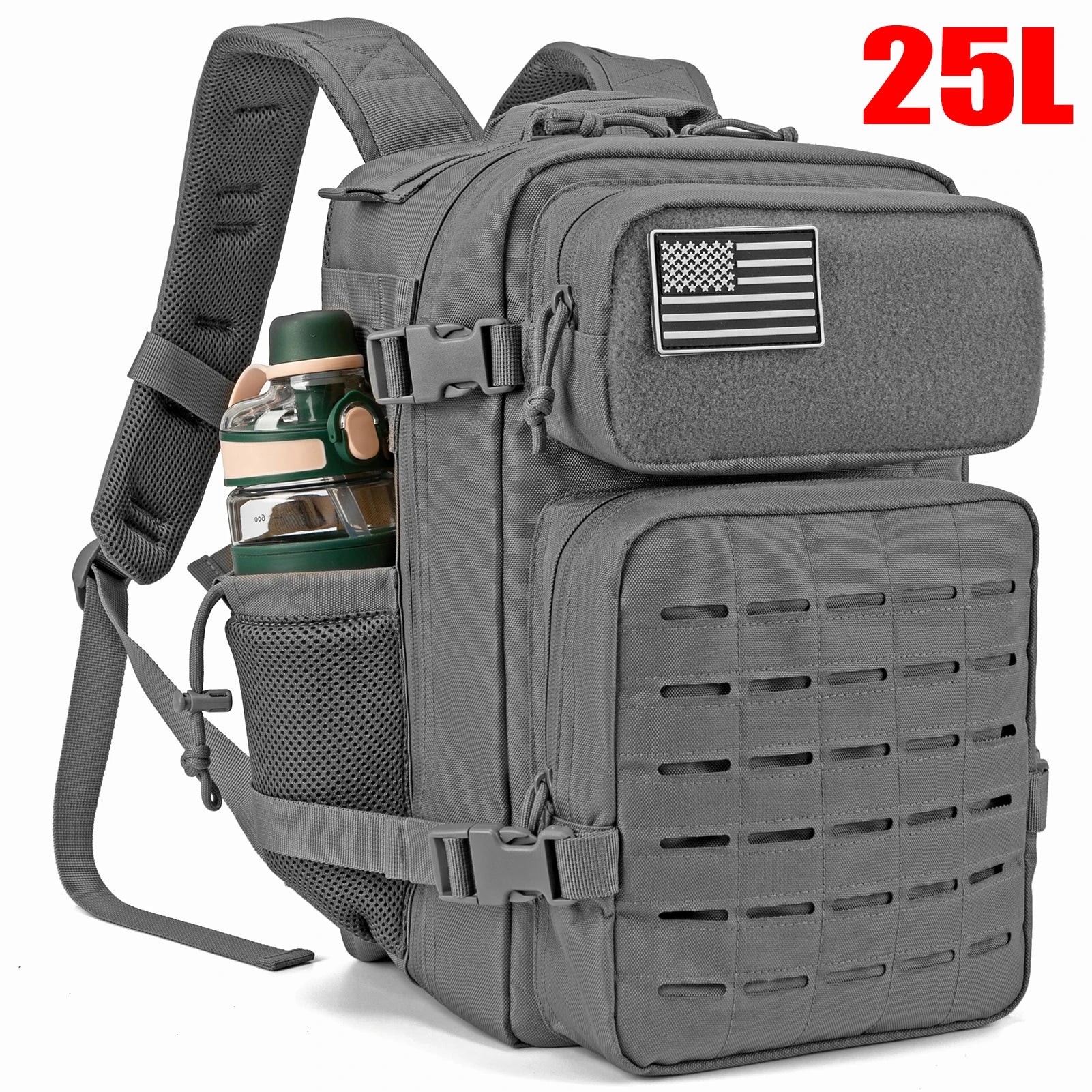 25L Tactical Backpack – MOLLE Hiking & Survival Backpack for Men & Women, Waterproof Fitness Outdoor Bag with Dual Cup Holders