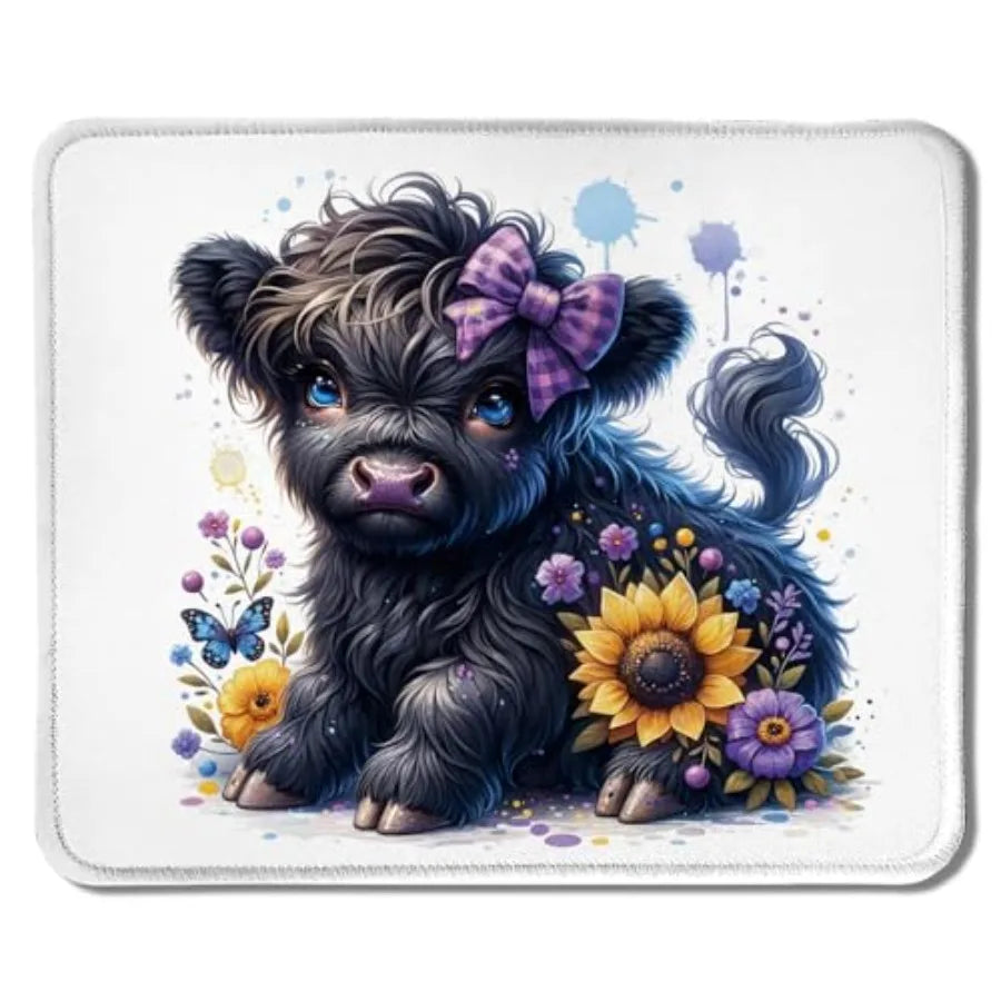 Pink Floral Highland Cow Mouse Pad, Coquette Pink Bow Highland Cow Heifer Mouse Pads Mousepad for Work Gaming Computers Laptop