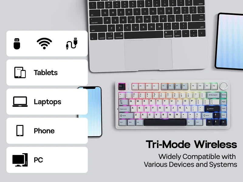 EPOMAKER x AULA F75 75% ANSI Layout Hot-Swap Wired/Bluetooth/2.4GHz Wireless Mechanical Keyboard With Multimedia Control Knob