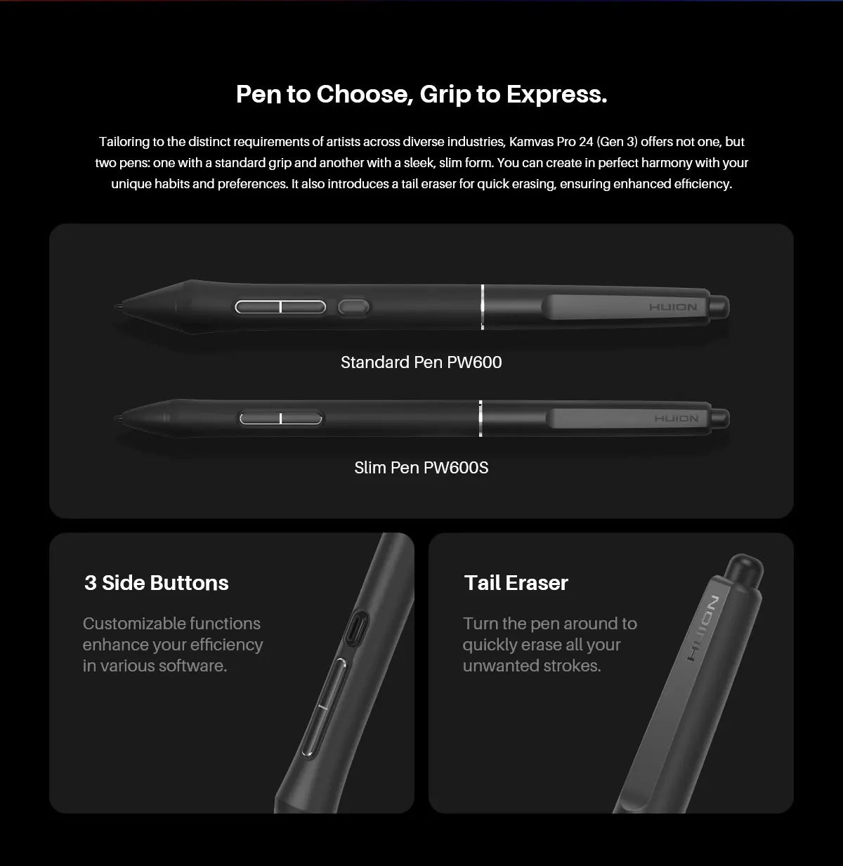HUION KAMVAS Pro 24 (Gen 3) 4K UHD Touch Drawing Tablet with Screen, Pentech 4, 16K Pressure Levels, Pen Display with Dual Pen