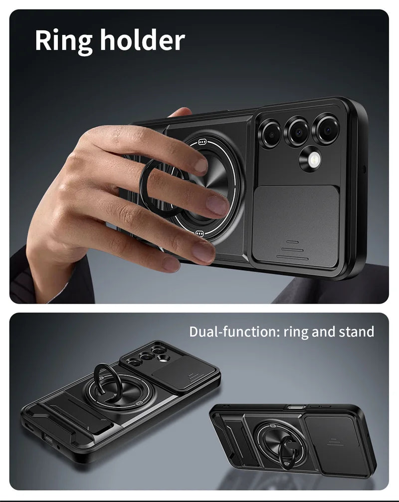 Case For Samsung Galaxy S26 S25 S24 S23 S22 Ultra PLus S26 Edge S25FE S24FE Armor Magnetic Stand Holder Ring Lens Protect Cover