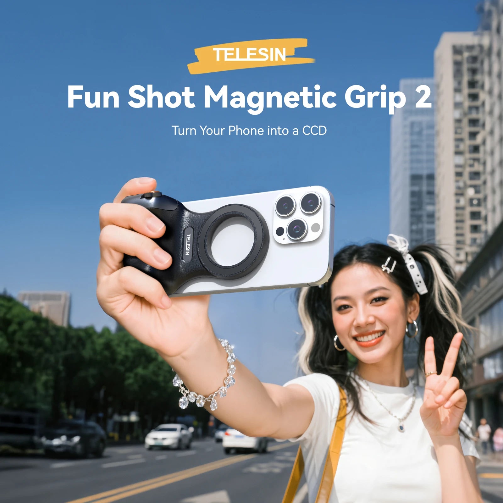TELESIN Magnetic Phone Camera Shutter Grip and Fill Light Set Shooting Aid Remote Control Handle for Iphone HUAWEI SAMSUNG Phone