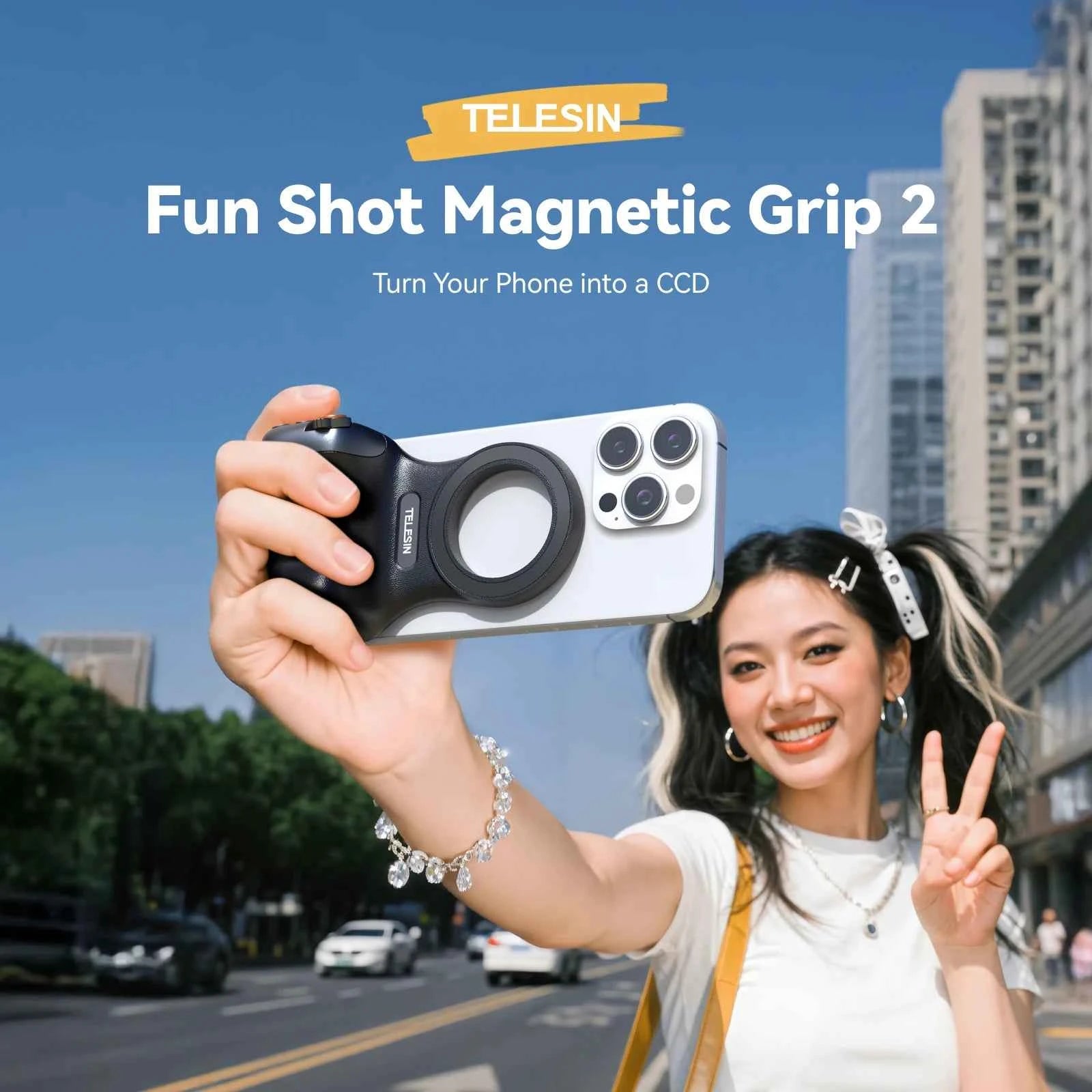 TELESIN Magnetic Phone Camera Shutter Grip and Fill Light Set Shooting Aid Remote Control Handle for Iphone HUAWEI SAMSUNG Phone