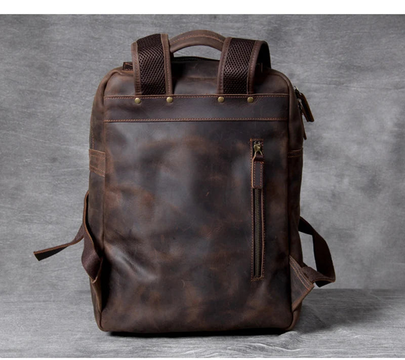 Vintage Crazy Horse Genuine Leather Backpack Men Bagpack Cowhide Hiking Backpack 17