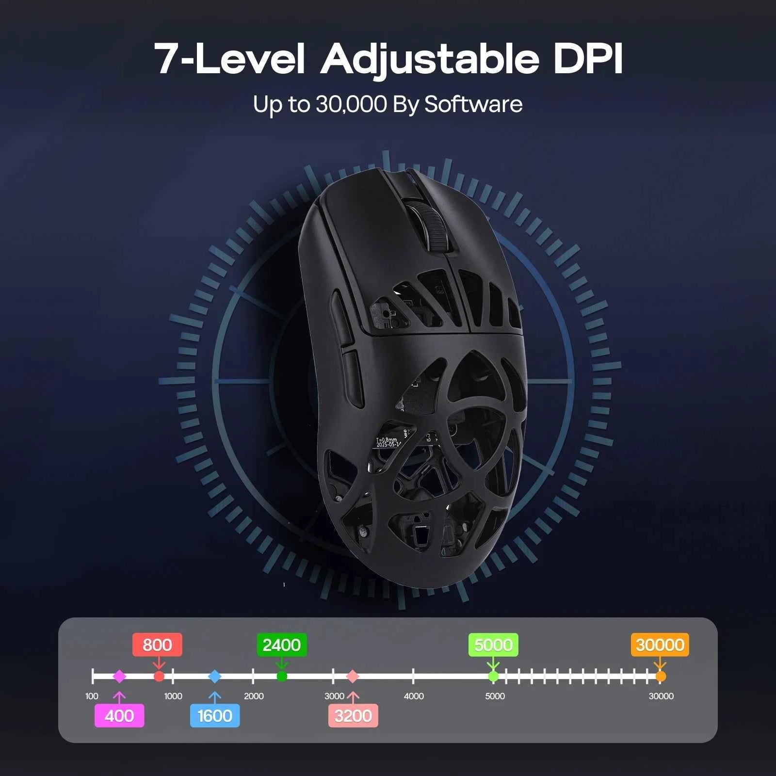 EPOMAKER Carbon X Wired/2.4G/BT Wireless Gaming Mouse 400 to 30,000 DPI Adjustable with PAW3950 Sensor for PC/Mac/Linux