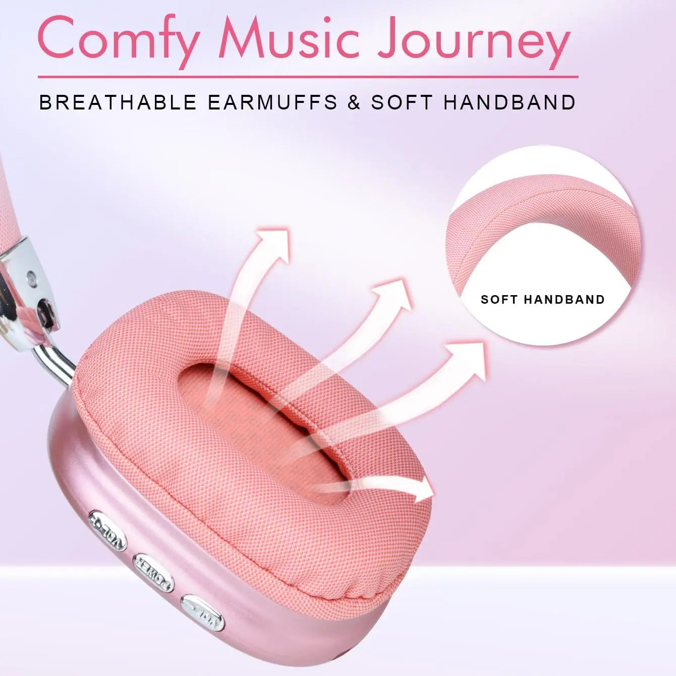 Foldable Over Ear Bluetooth Headphones Pink Stereo Wireless Headset with Microphone Support TF Card for Gaming Music