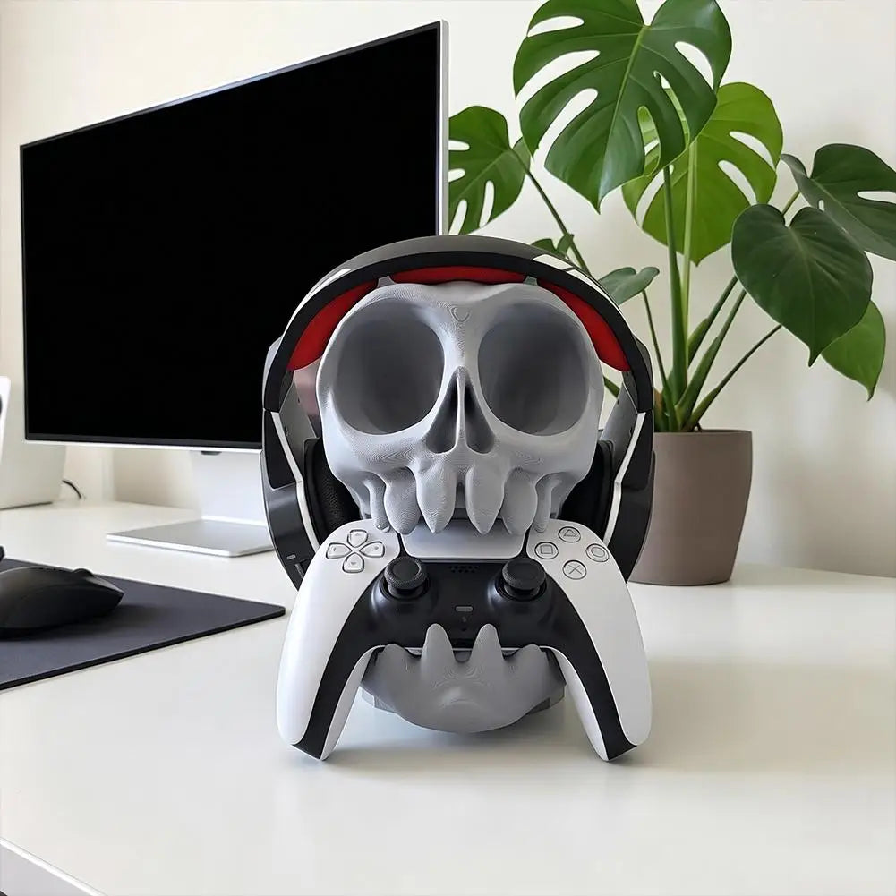 3D Printed Gaming Headset Stand Skull-Shaped Gaming Desk Organizer Desktop Storage Stand, PS5/PS4 Compatible Gamepad Stand