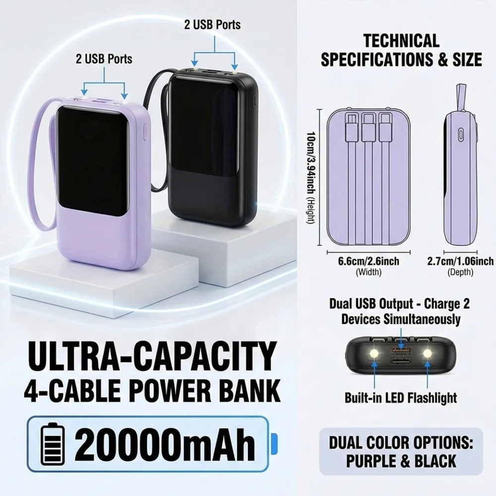 Slim Lightweight 20000mAh Fast Charging Power Bank, LED Digital Display Compact External Phone Charger, Multi-device Travel Backup Power, Thoughtful Present for Birthdays & Business Trips
