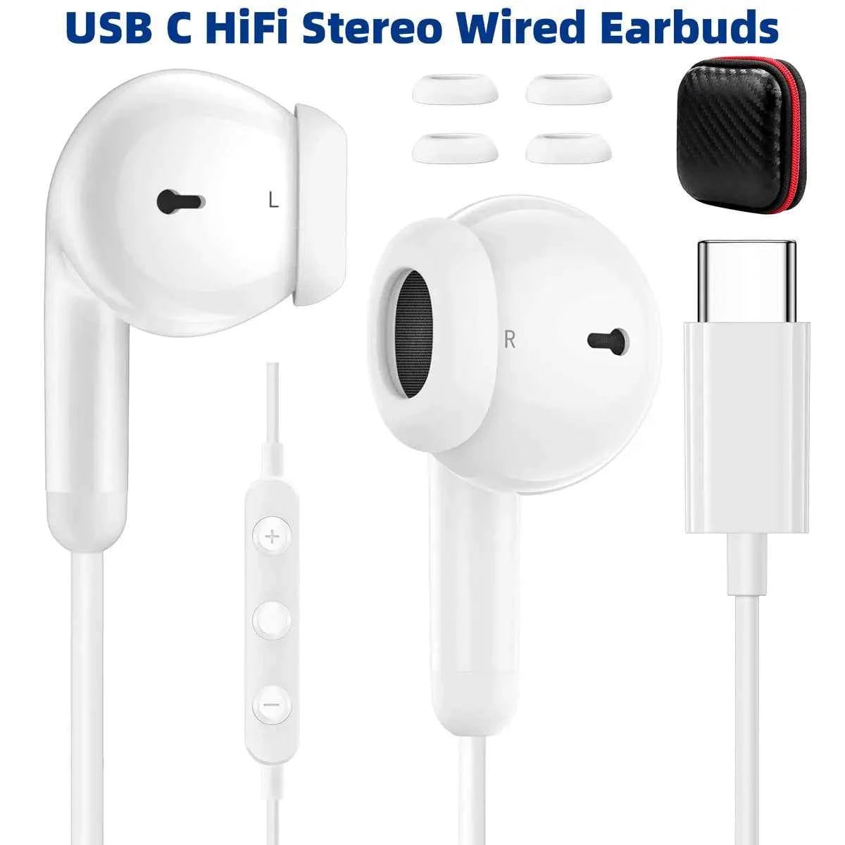 USB C In-Ear Wired Headphones with Mic Volume Control Noise Isolating HiFi Stereo Earphones Earbuds for iPhone 17 16 15 Samsung