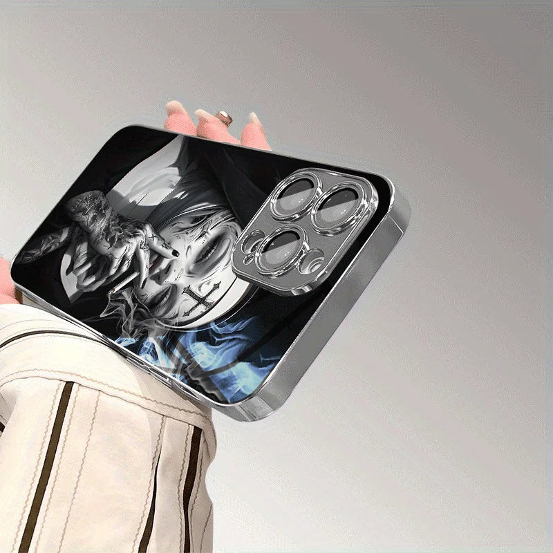 Crystal clear, beautifully designed tattooed lady smoking pattern glass phone case for iPhone16 15 14 13 12Promax