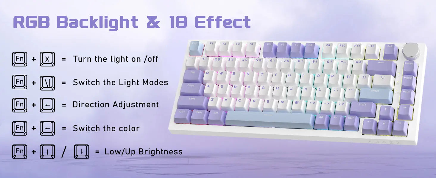 A.JAZZ AK820 Hot Swappable Mechanical Keyboard,75% TKL RGB Backlit Wired Gaming Keyboard with Knob Control,Poron Foam